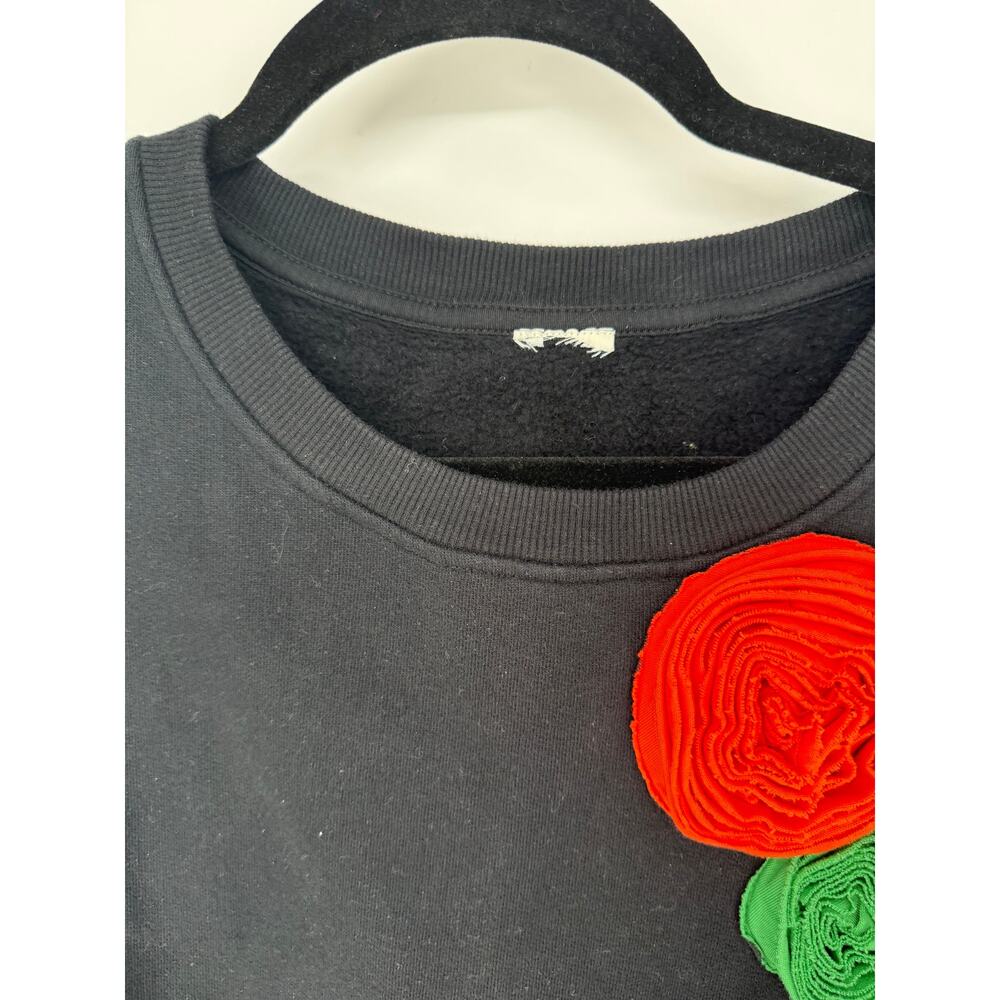 Kule Pauline Flower Sweatshirt Crew Neck Rosette Black Red Green Pink Large XL - Picture 7 of 9